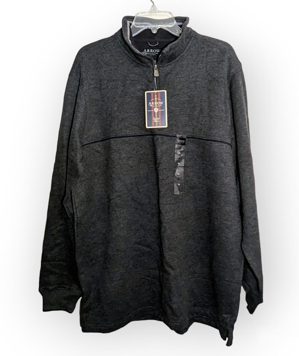 NWT Arrow Dark Gray Sueded Fleece Long Sleeve Quarter Zip Pullover Jacket Men XL